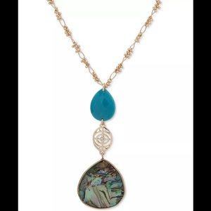 Gold-Tone Blue-Green & Abalone Long Necklace